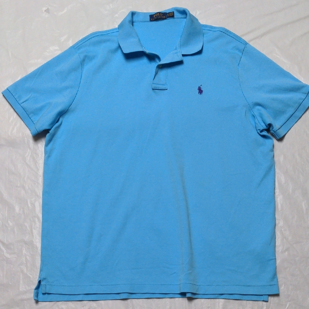 Polo Ralph Lauren Icy Blue Polo Shirt With Purple Pony Preppy Old Money Sz XL